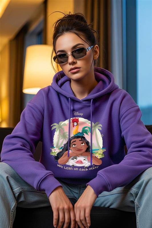 Moana Printed Purple Oversized Hoodie