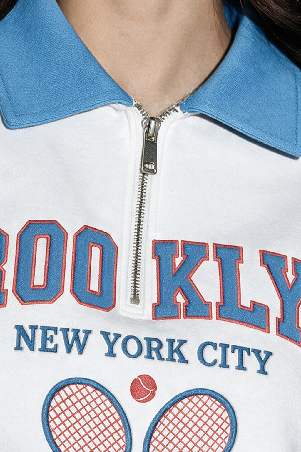 Brooklyn White Contrast Collar  Sweatshirt