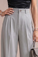Silver Grey Classic Pleat Tailored Wide-Leg Korean Pant