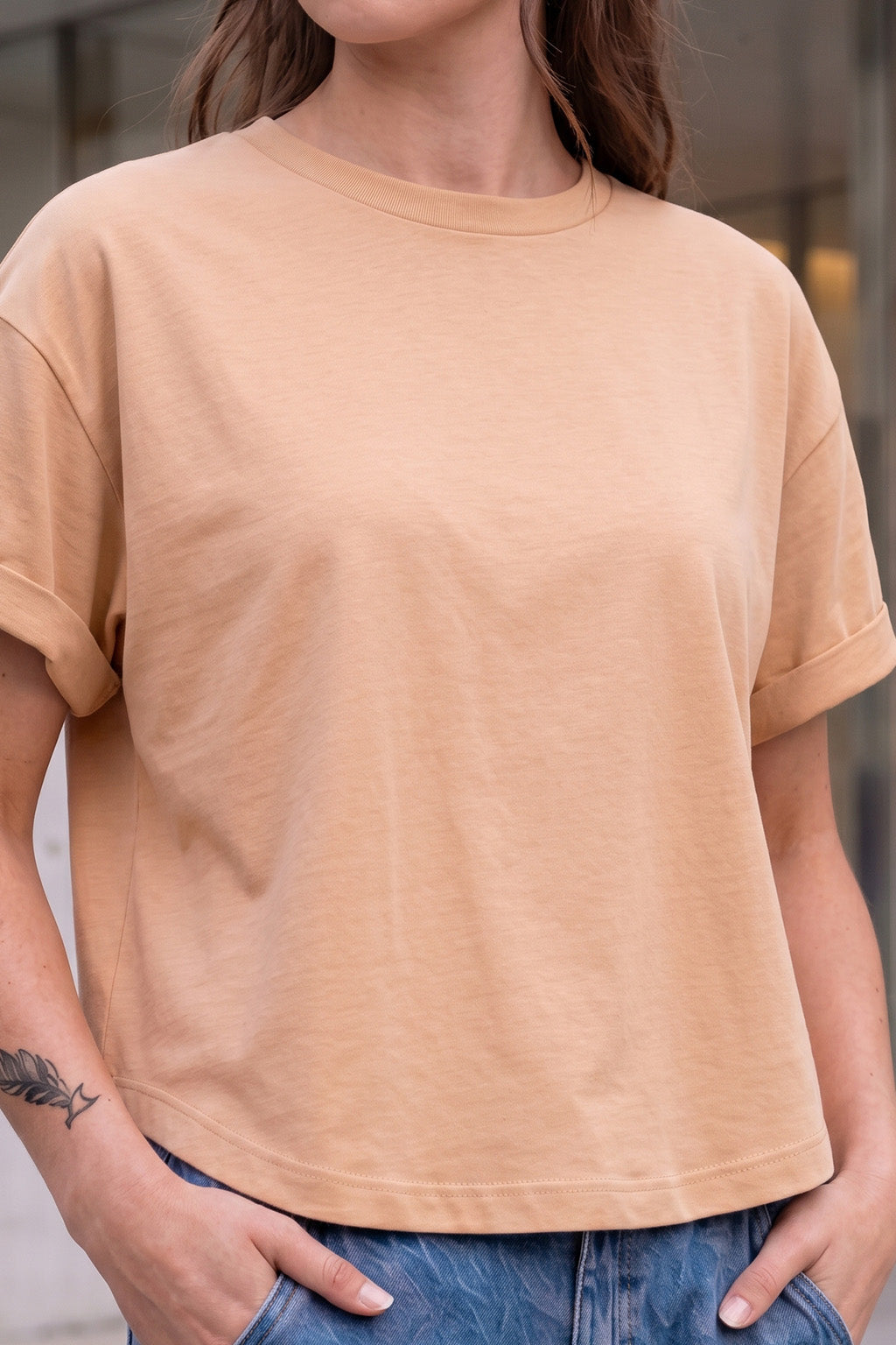 Beige Plain Boyfriend Fit T-Shirt
