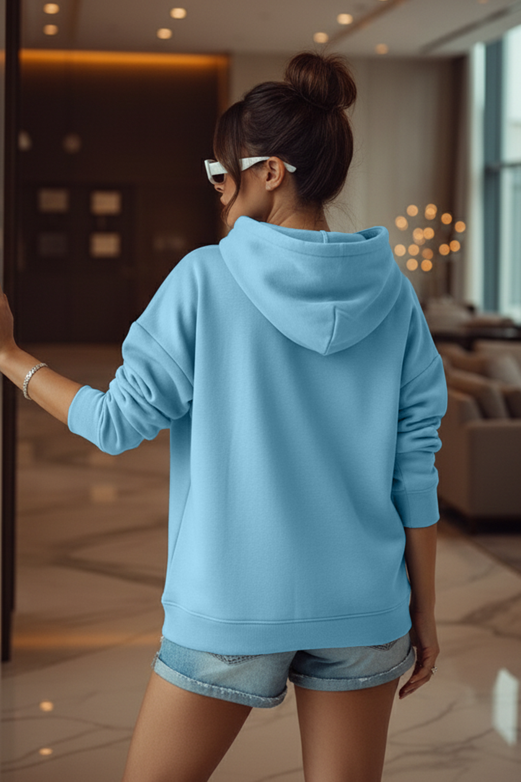 Flower Child Blue Oversized Printed Hoodie