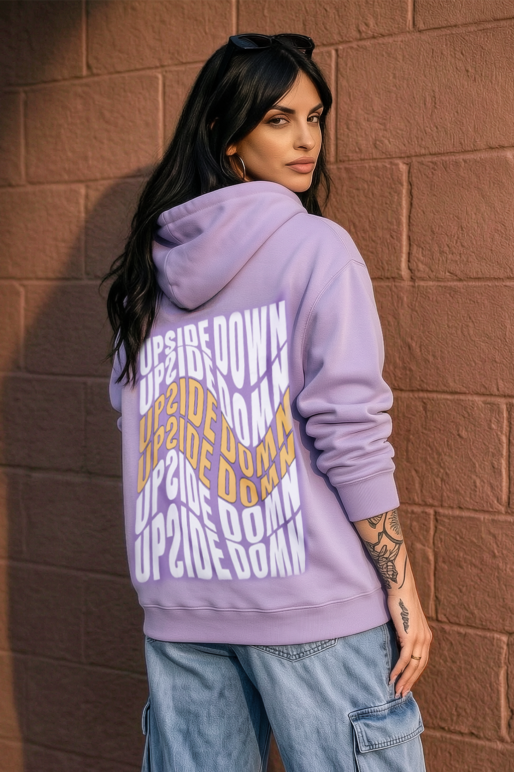 Upside Down Printed Lilac Regular Fit Hoodie