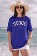 Seoul Royal Blue Oversized Fit Graphic T-Shirt