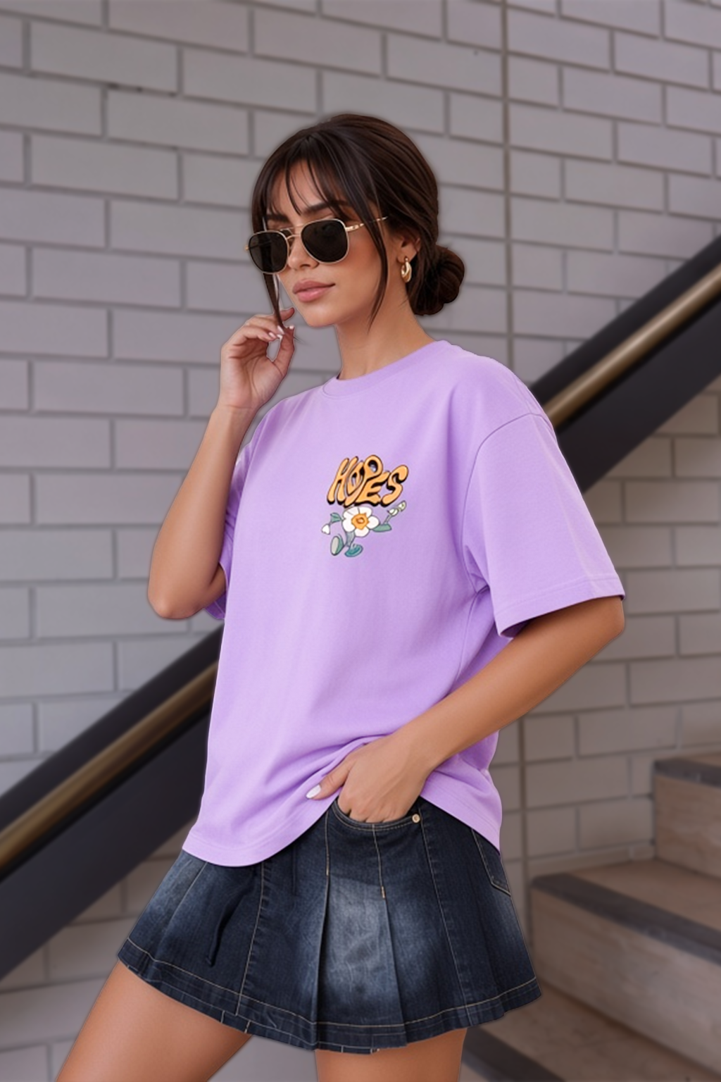 Hopes Lilac Oversized Graphic Printed T-Shirt
