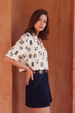 AOP Swanwhite Deep Navy  Oversized crop Shirt