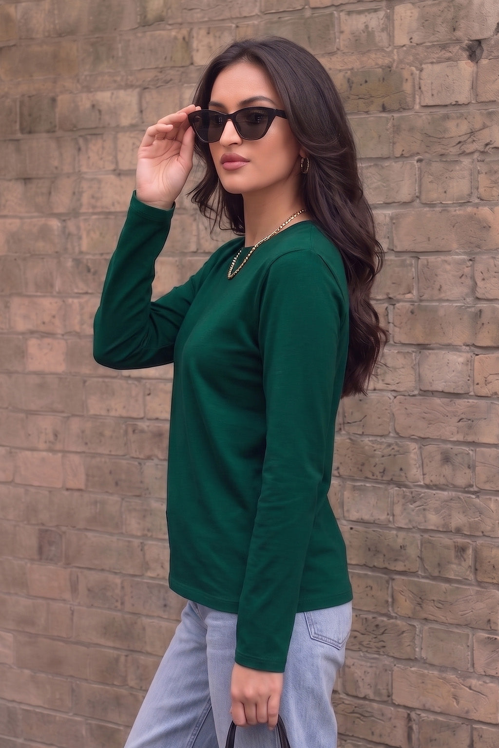 Green Plain Full Sleeve Regular Fit T-Shirt