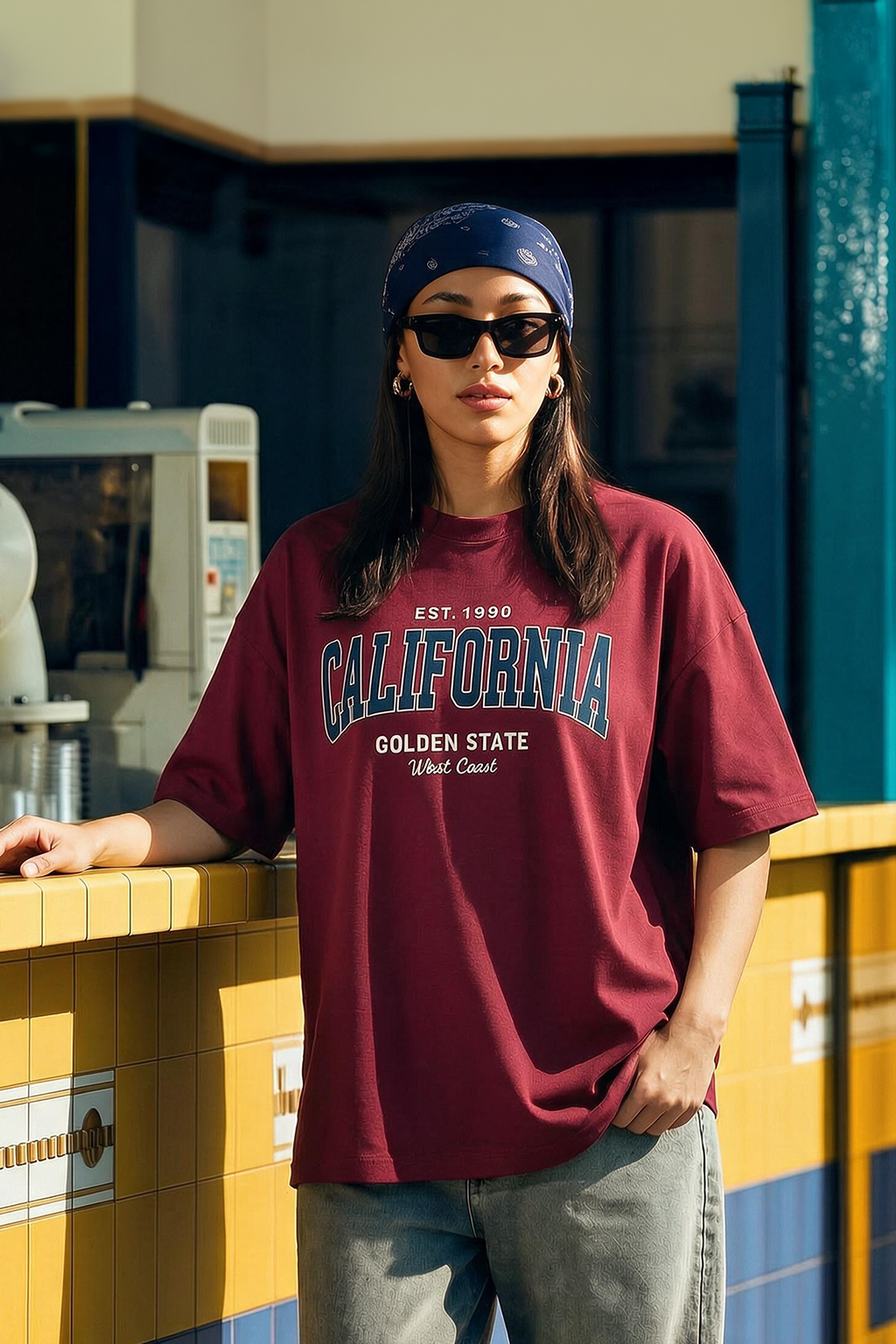 California Maroon Oversized Typographic T-Shirt