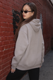 Brooklyn Typographic Printed Grey Oversized Hoodie