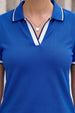 Stripe Collar Blue Regular Fit Premium Pique Lycra Polo T-Shirt