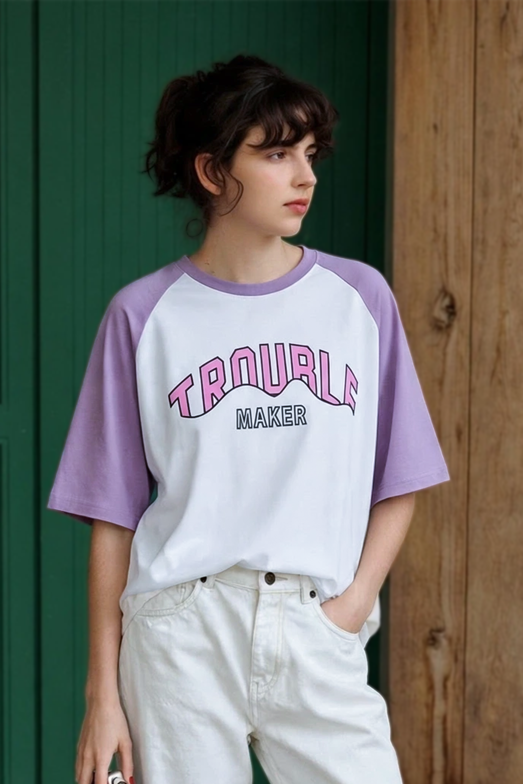 Trouble Maker White Oversized Graphic T-Shirt