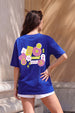 Be Happy Royal Blue Oversized Fit Graphic T-Shirt