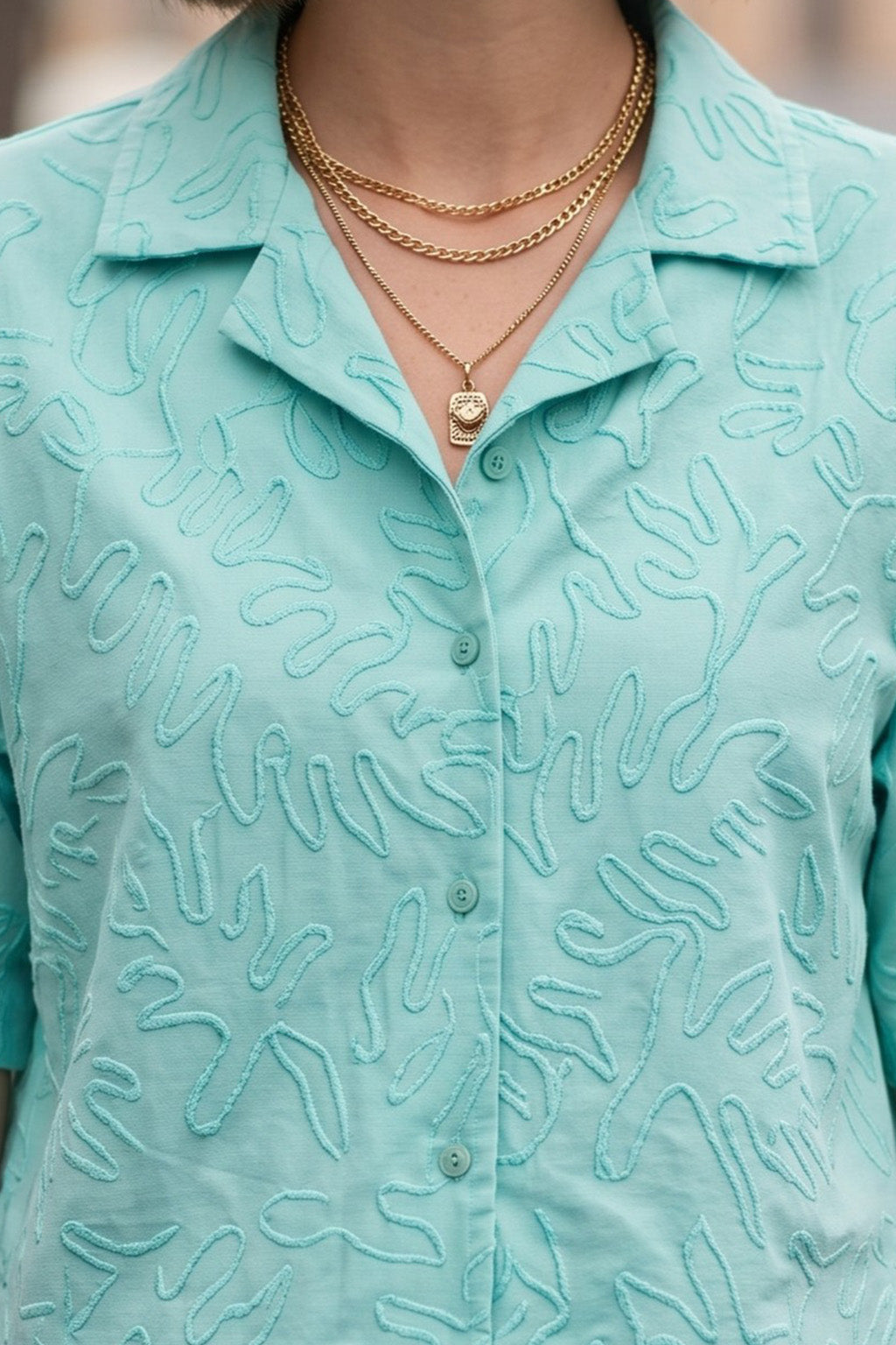 AOP Turquoise Oversized Crop Shirt