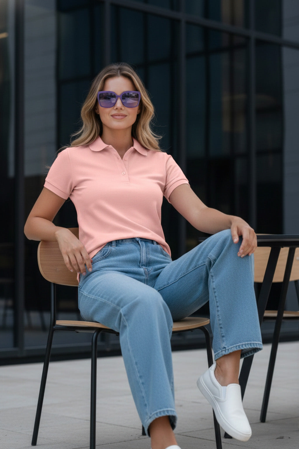 Pink Plain Cotton Regular Slim Fit Polo T-Shirt