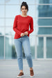 Red Plain Full Sleeve Regular Fit T-Shirt