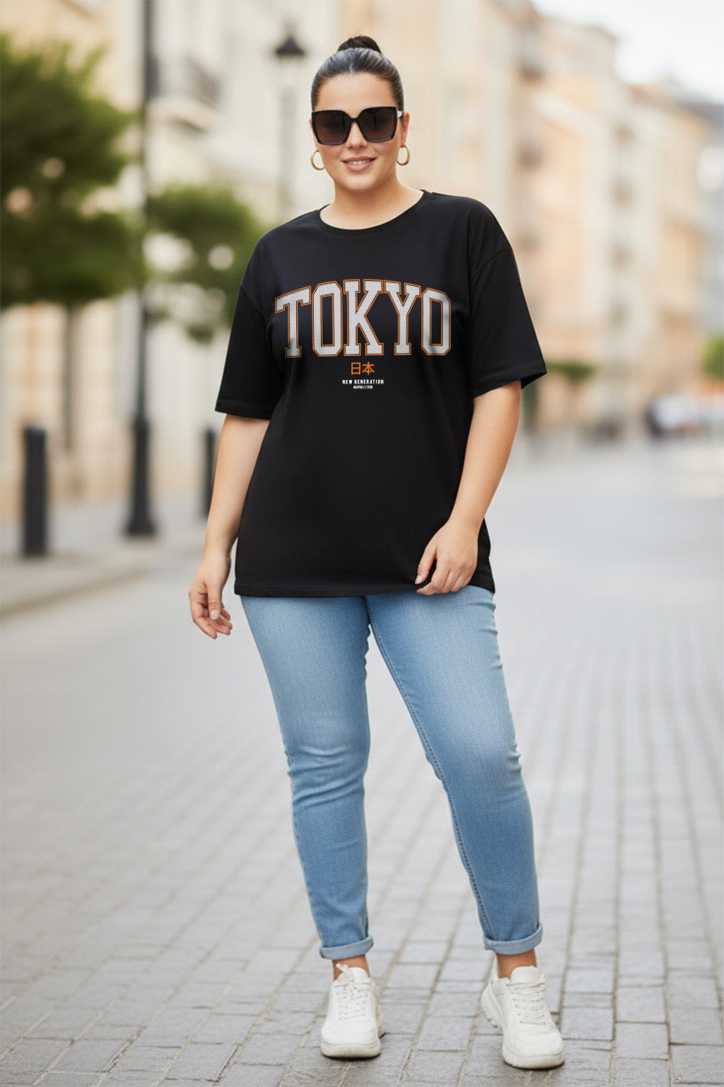 Tokyo Black Plus Size Printed T-shirt