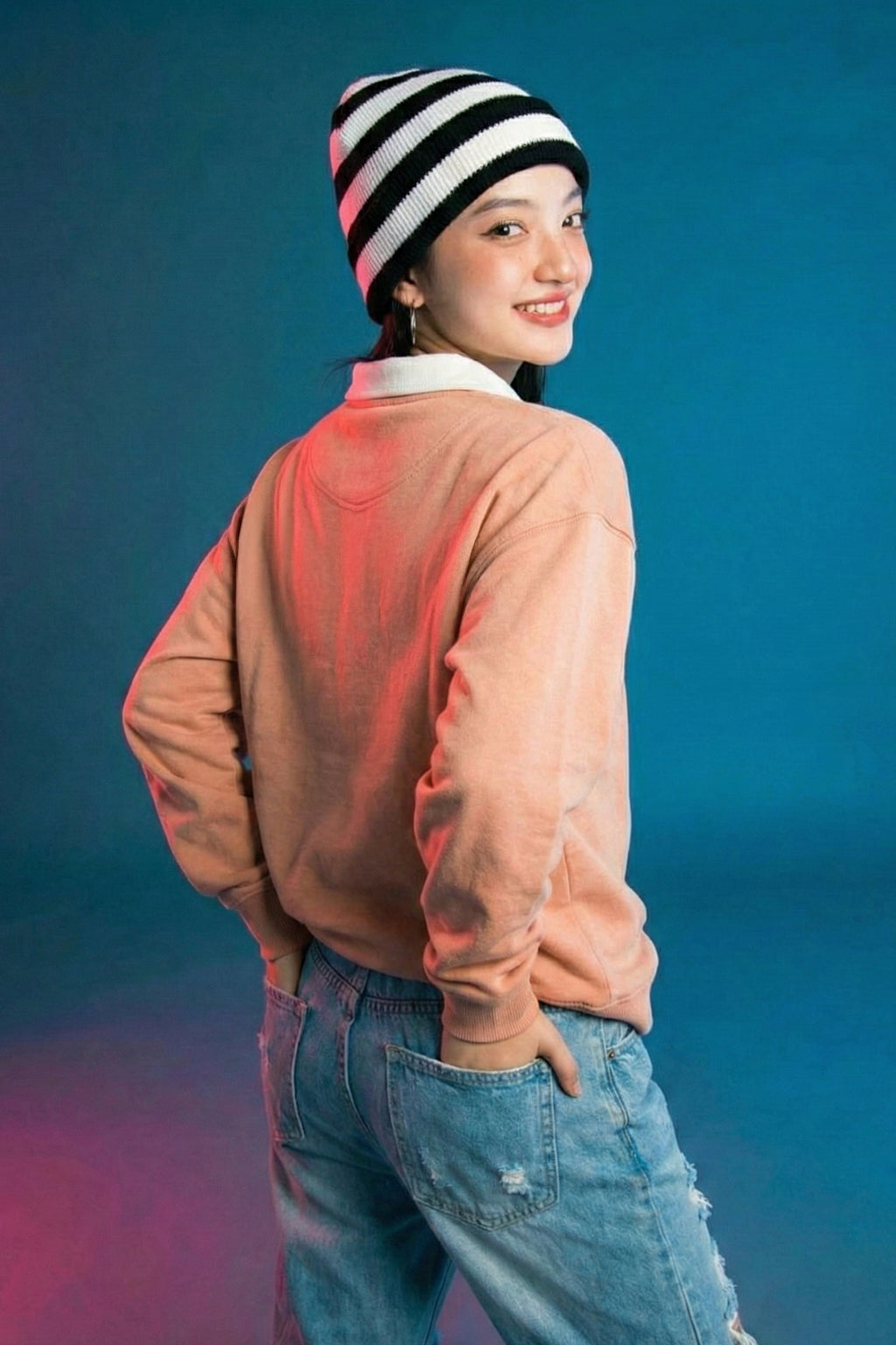 Juneberry Peach Oversized Printed Sweatshirt