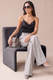 Silver Grey Classic Pleat Tailored Wide-Leg Korean Pant