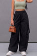 Black 6-Pocket Drawcord Straight Fit Parachute Pant