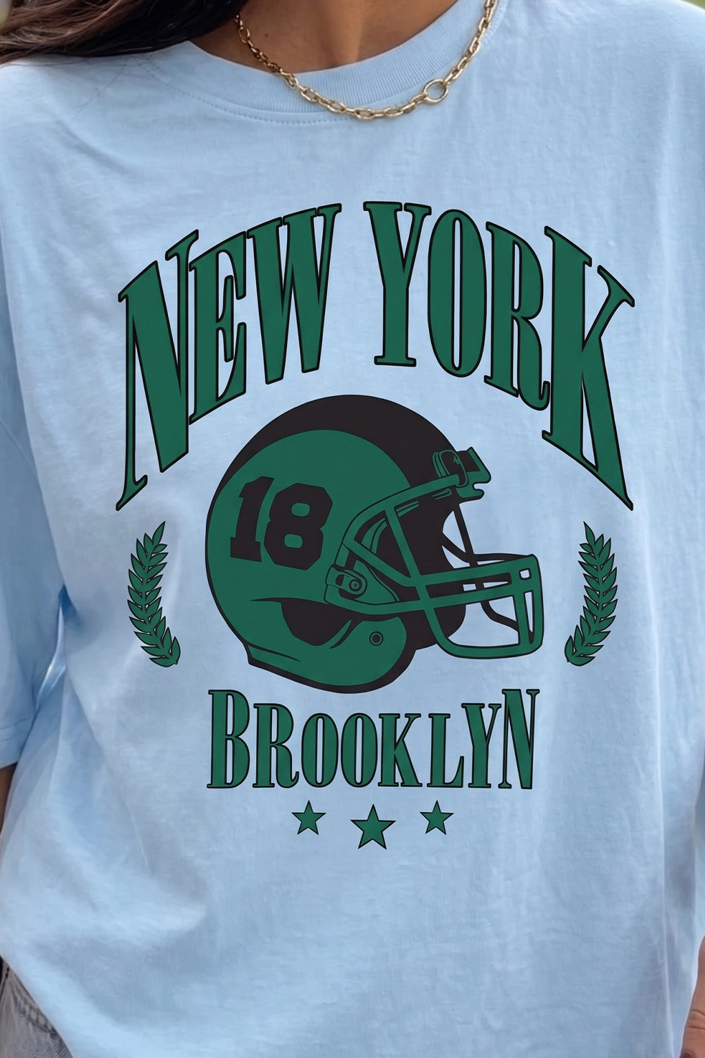 New York Brooklyn Ice Blue Oversized Graphic T-Shirt