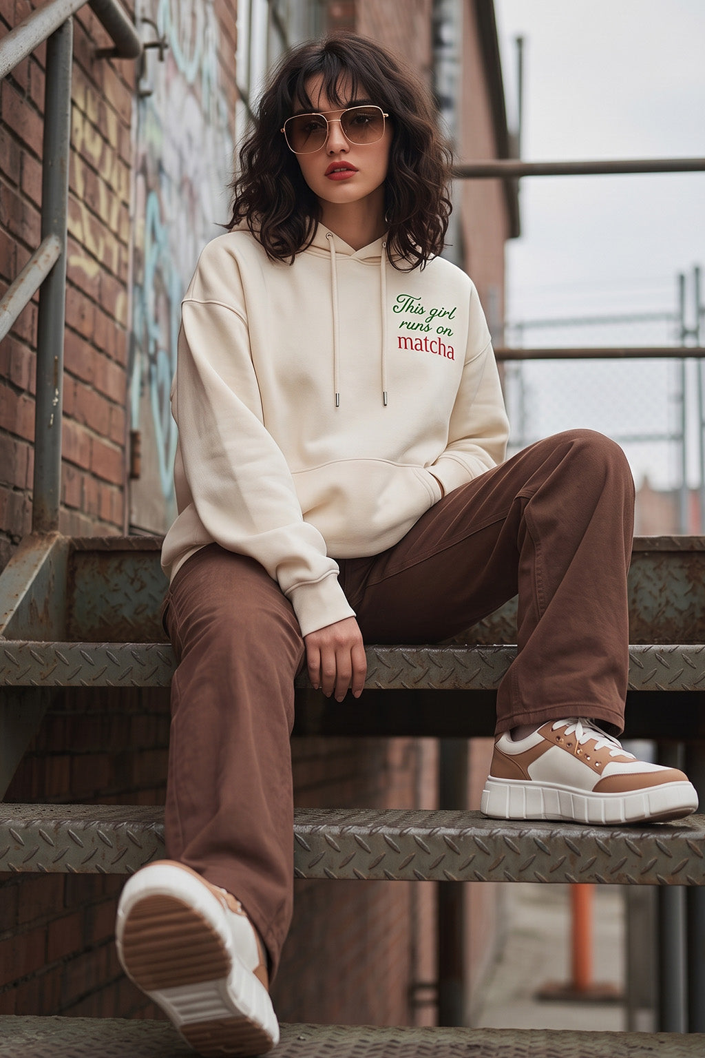 Matcha Marshmallow Oversized Printed Hoodie
