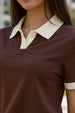 Classic Contrast Collar Brown Regular Fit Premium Pique Lycra Polo T-Shirt