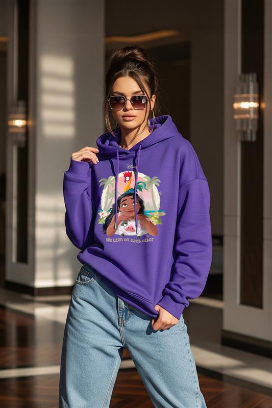 Moana Printed Purple Oversized Hoodie