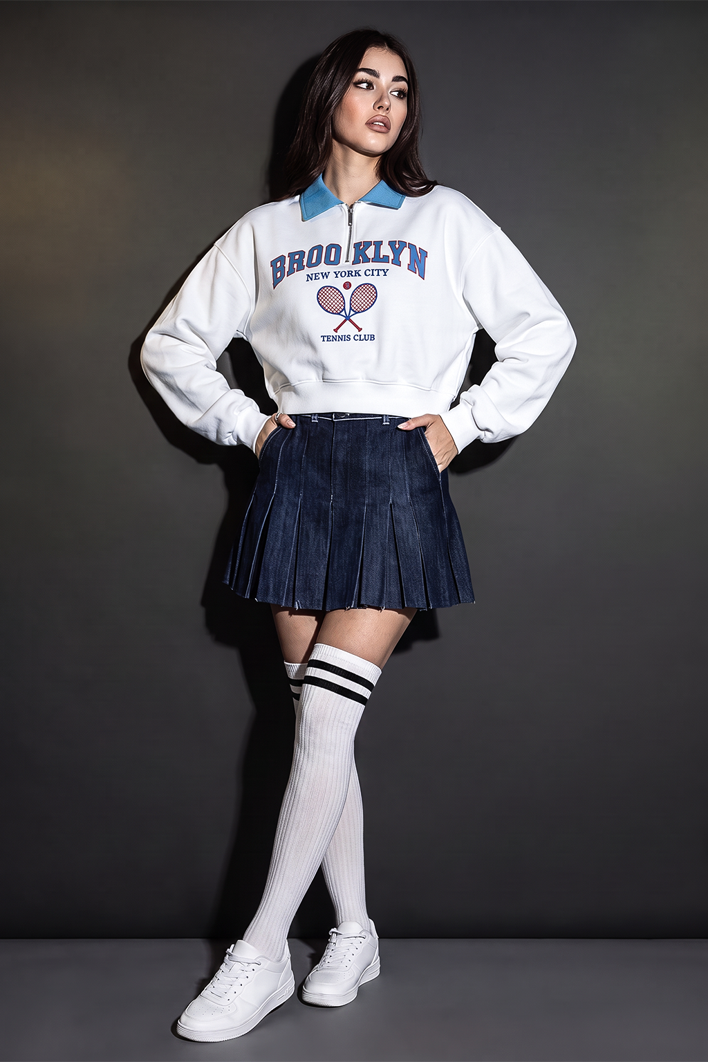 Brooklyn White Contrast Collar  Sweatshirt