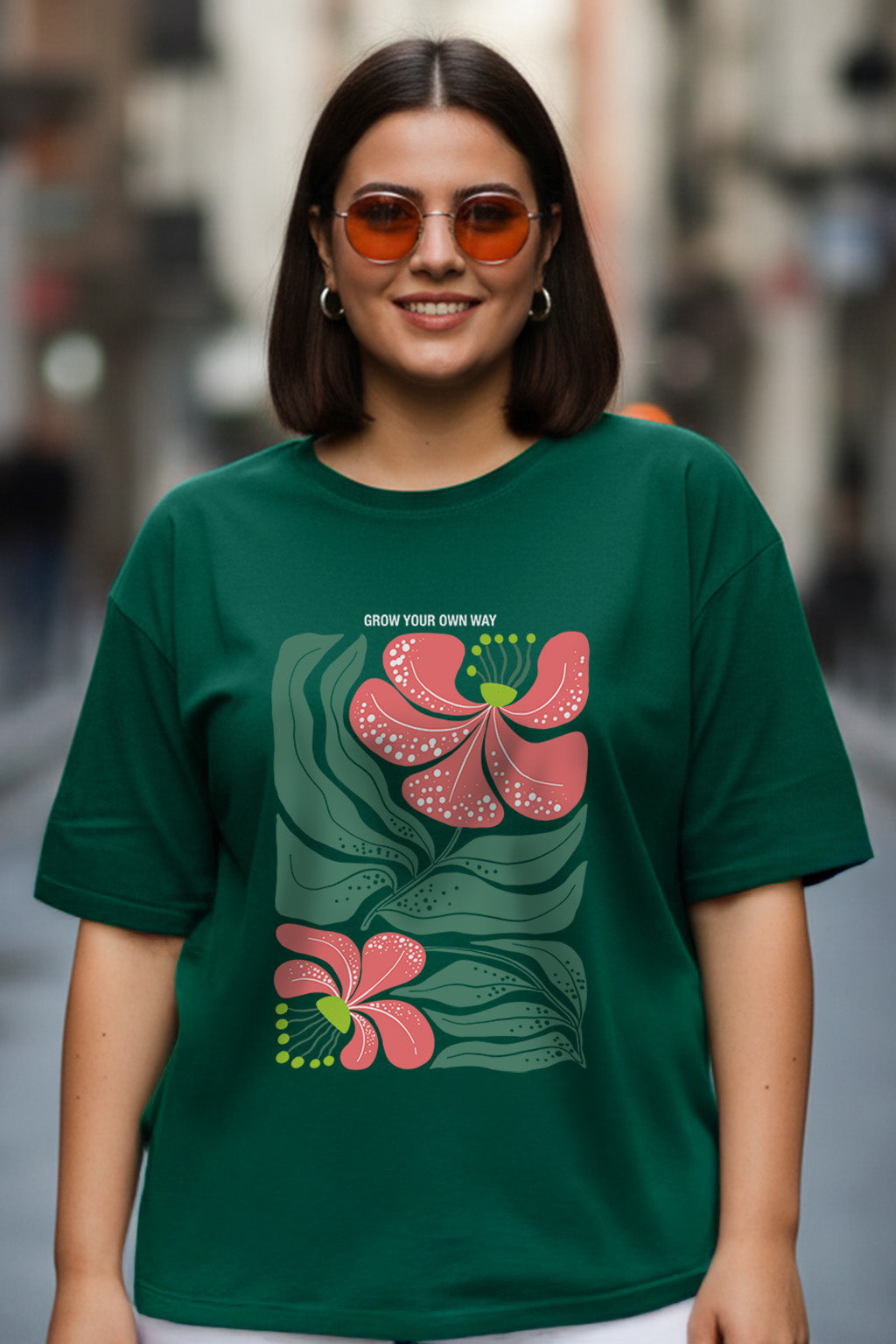 Grow Your Own Way Green Printed Plus Size T-shirt