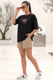 Pizza Black Oversized Graphic T-Shirt