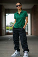 Stripe Collar Green Regular Fit Premium Pique Lycra Polo T-Shirt