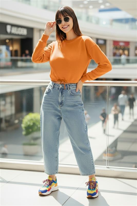 Plain Orange Oversized Cropped Sweatshirt