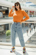 Plain Orange Oversized Cropped Sweatshirt