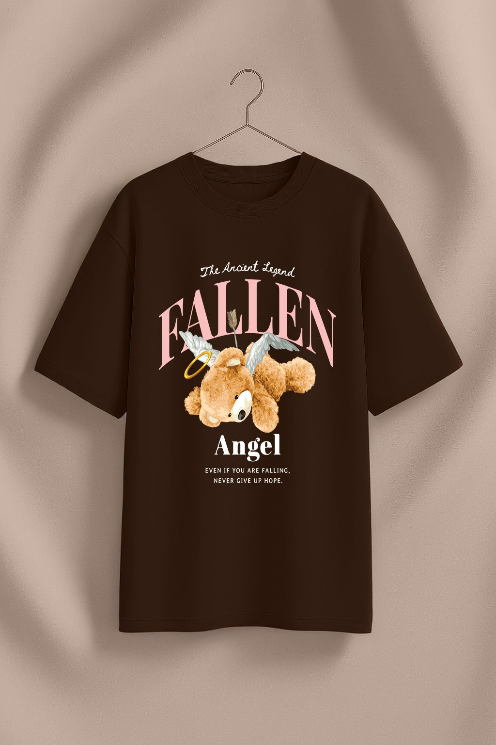 Fallen Angel Brwon Oversized Printed T-Shirt