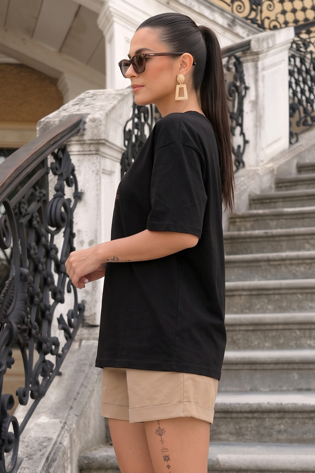 Pizza Black Oversized Graphic T-Shirt