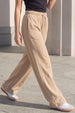 Beige Plain Wide Leg Track pant