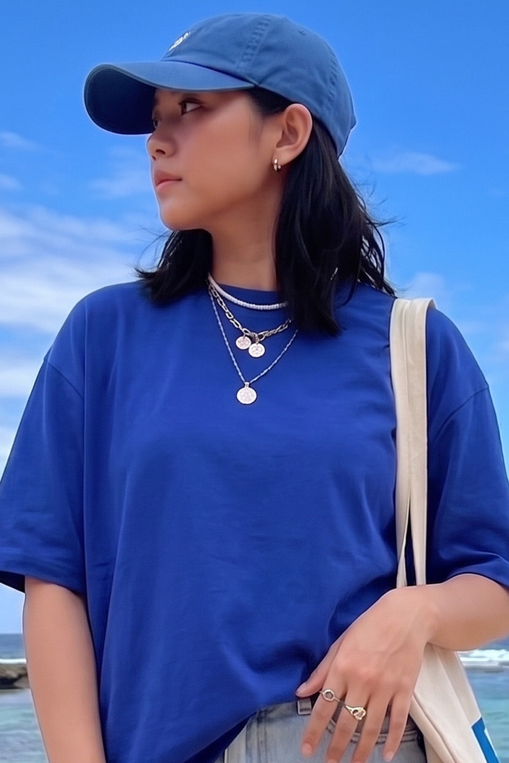Royal Blue Plain Oversized T-Shirt