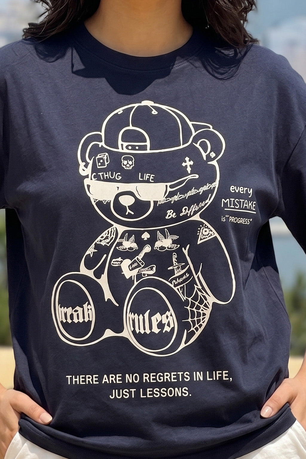 Break Rules Navy Graphic Printed Oversized T-Shirt