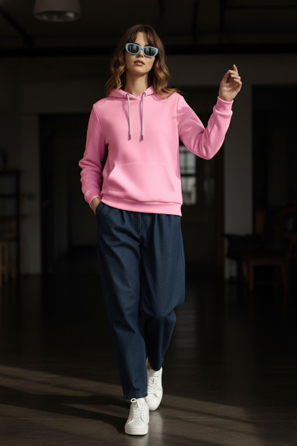 Plain Pink Regular Fit Hoodie