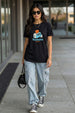 Toasatty Black Printed Regular Fit T-Shirt