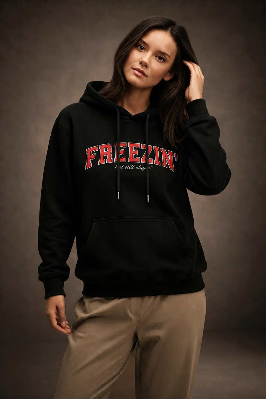 Freezin Black Regular Fit Printed Hoodie