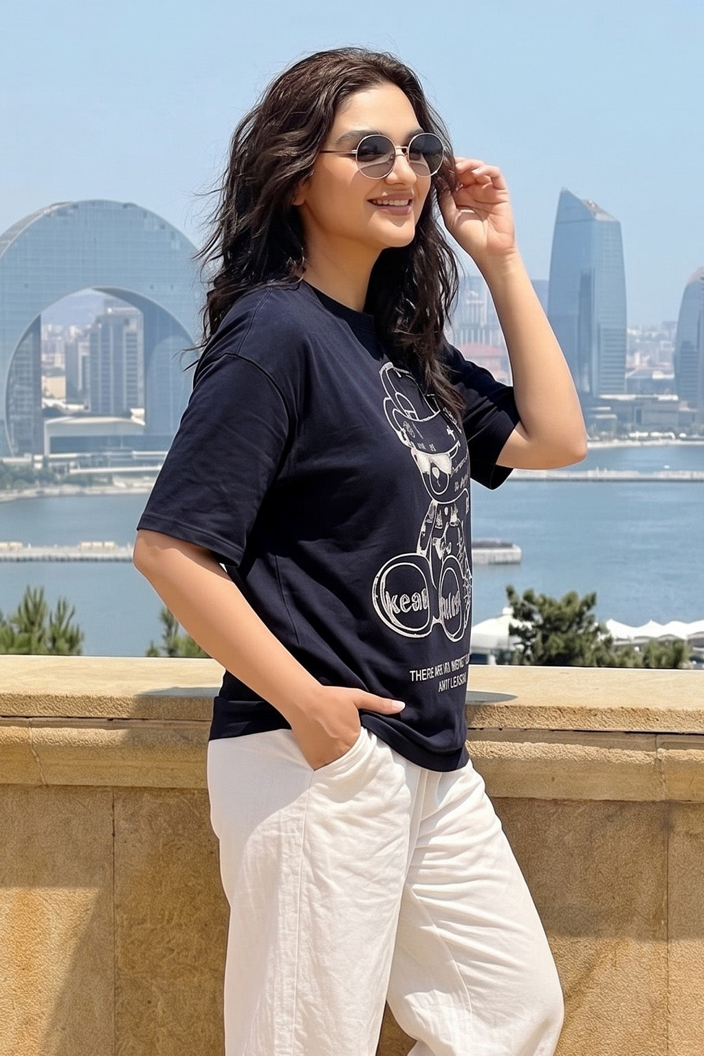 Break Rules Navy Graphic Printed Oversized T-Shirt