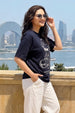 Break Rules Navy Graphic Printed Oversized T-Shirt