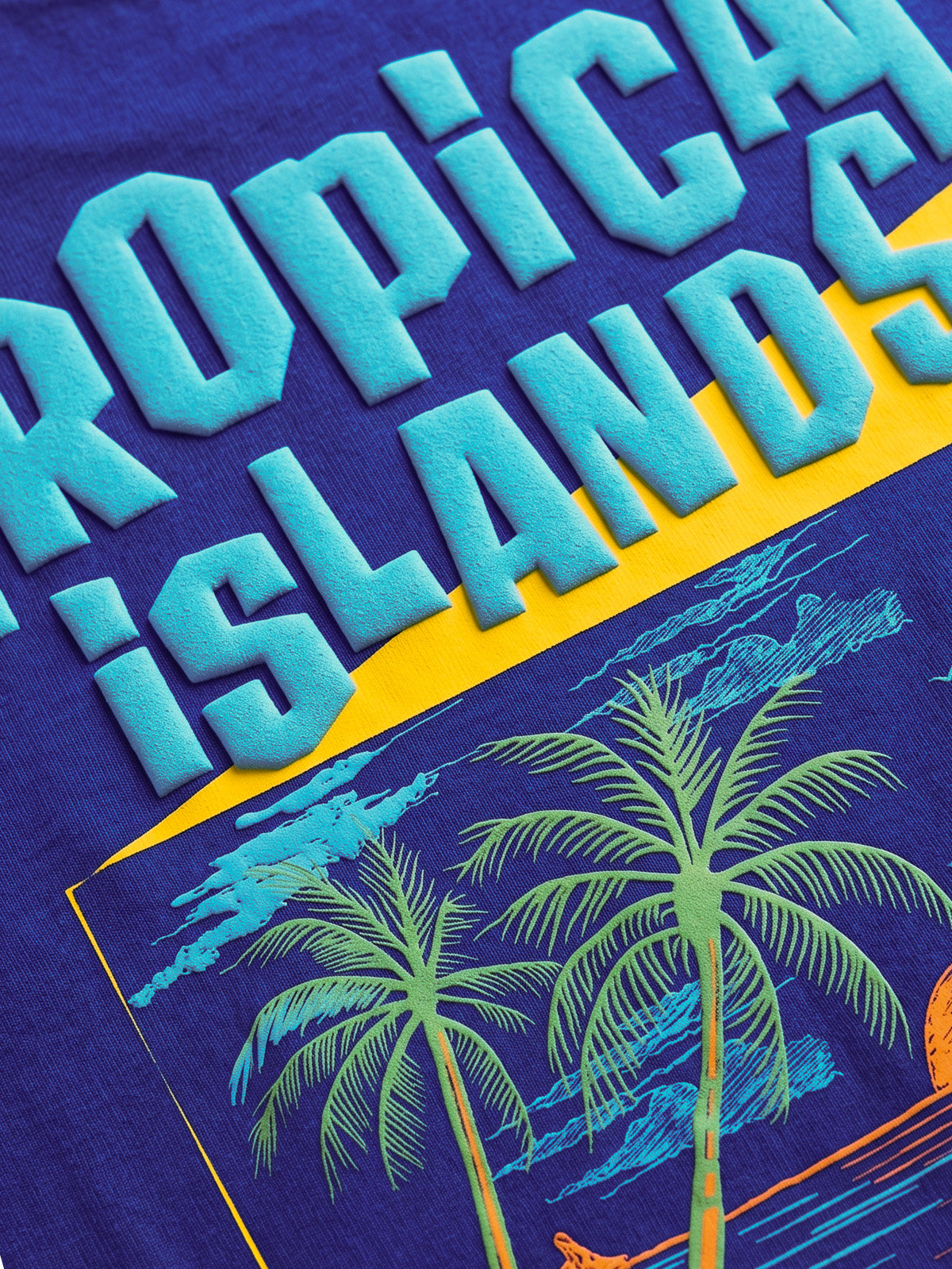 Tropical Island Royal Blue Oversized Fit Puff Printed T-Shirt