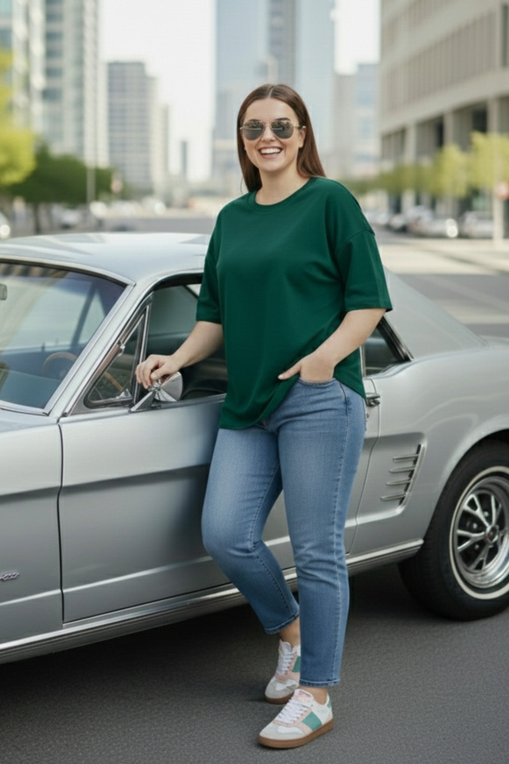 Green Plain Plus Size T-shirt