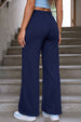 Navy Blue Plain Wide Leg Track Pant
