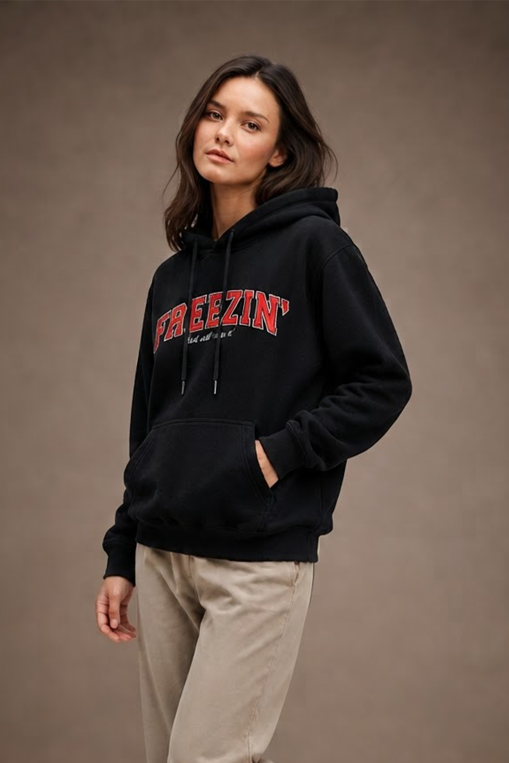 Freezin Black Regular Fit Printed Hoodie