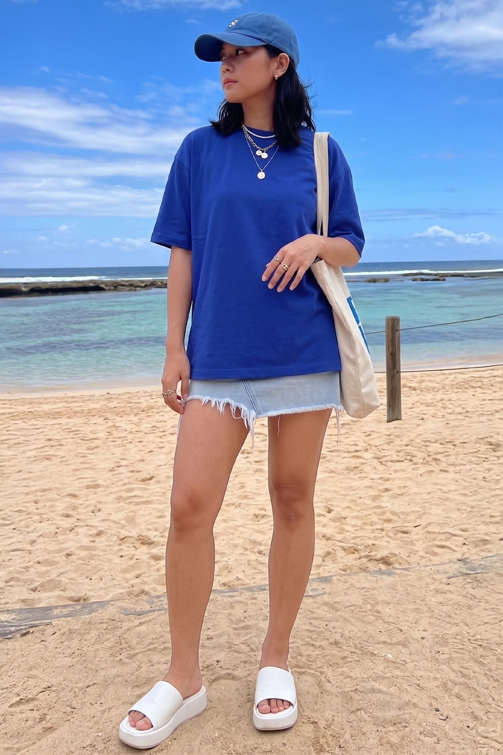 Royal Blue Plain Oversized T-Shirt