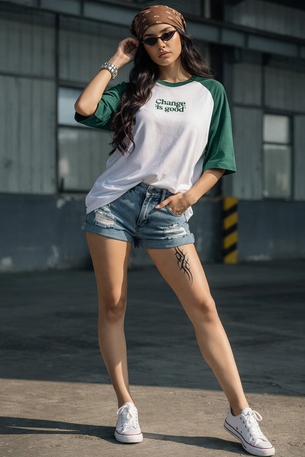 Chnage Is Good Green Oversized Graphic T-Shirt