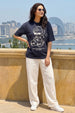 Break Rules Navy Graphic Printed Oversized T-Shirt