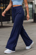 Navy Blue Plain Wide Leg Track Pant